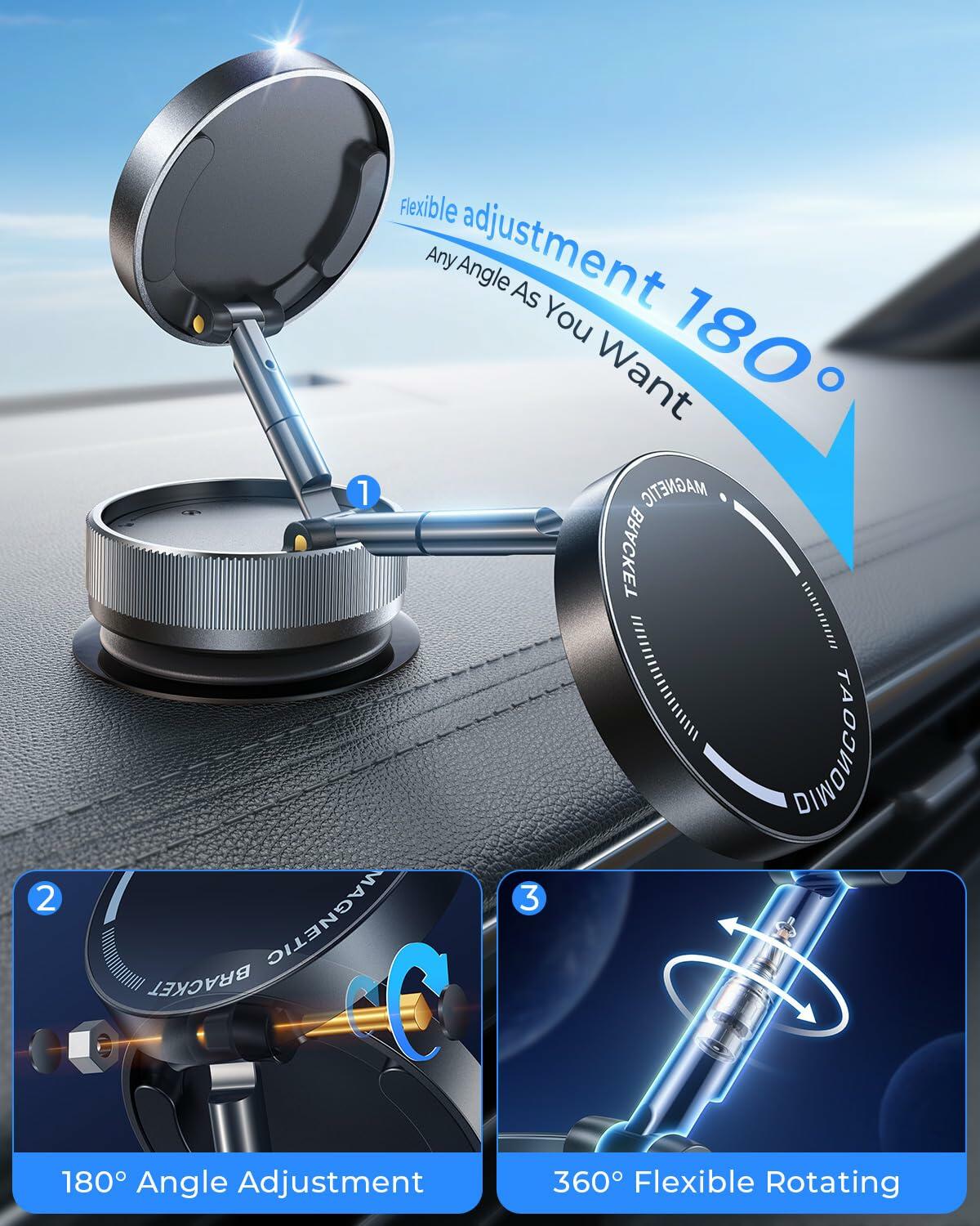 Vacuum Magnetic Phone Holder 360° Mount for MagSafe Strong Suction iPhone 15/16