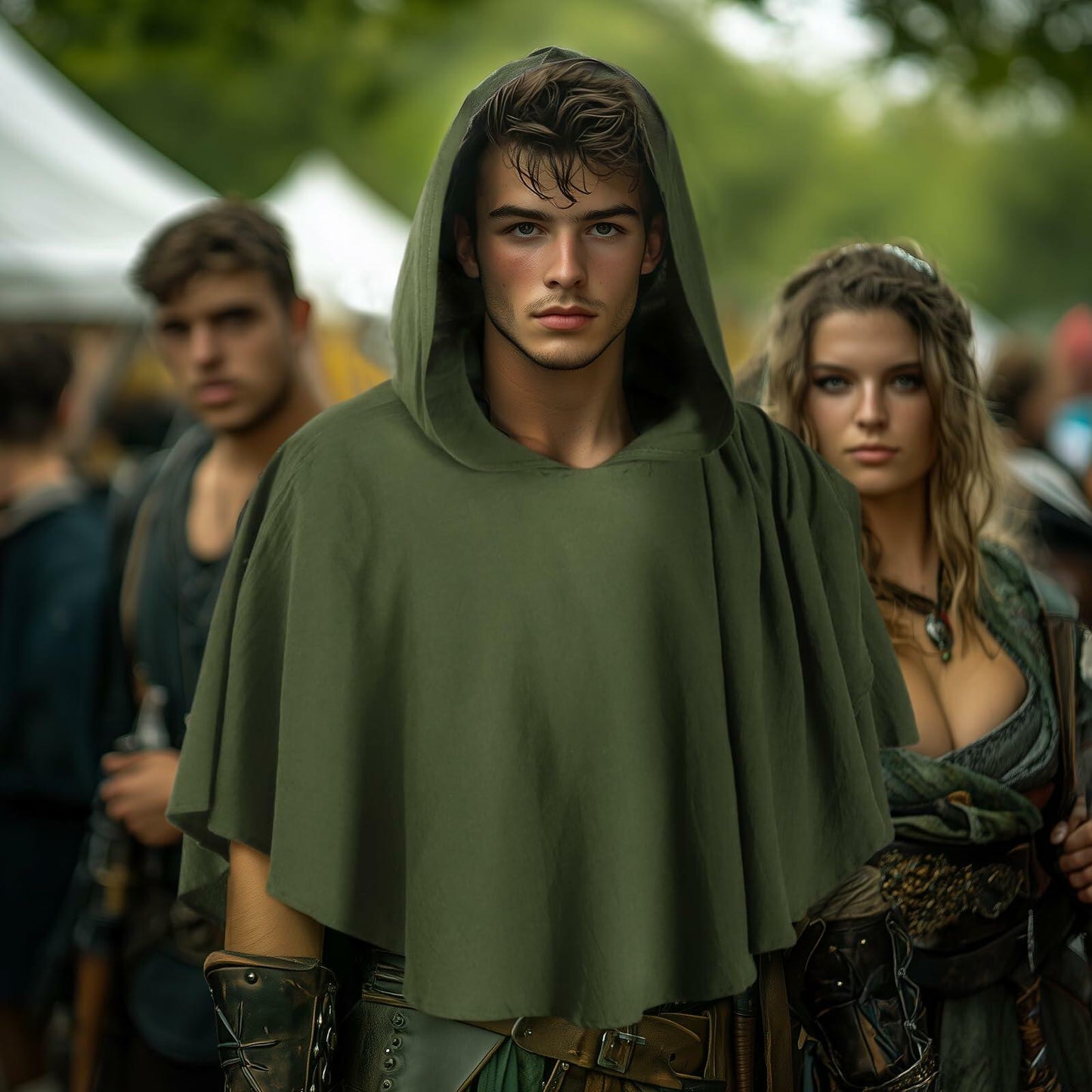 UQJE Green Medieval Hooded Cloak Renaissance Cape Robe Costume Size One Size