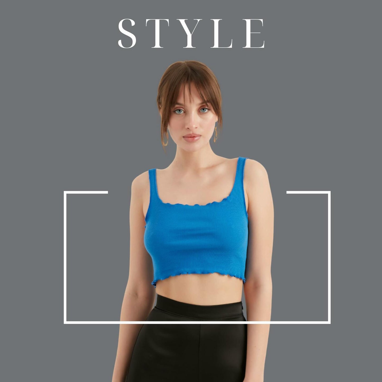 TUBANUR Women's Blue Cotton Sleeveless Crop Top Basic Fitted Tank Size S