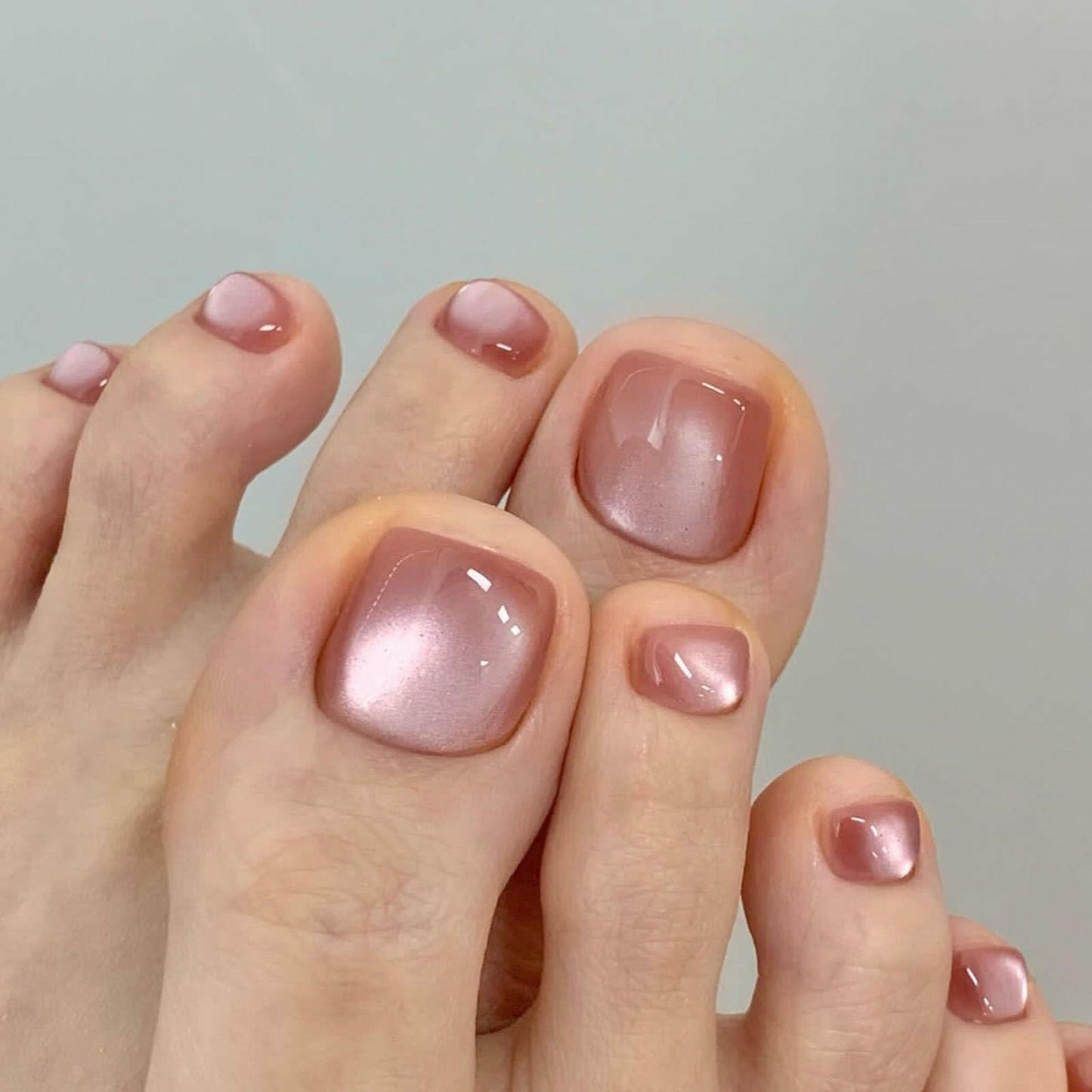 YOJIATOP Cat Eye Press On Toenails 24pcs Light Brown Square Plastic