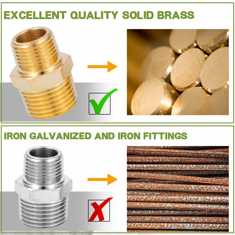 FullMayPro 2pcs Brass Hex Nipple 3/8” NPT to 1/4” NPT Adapter with Teflon Tape