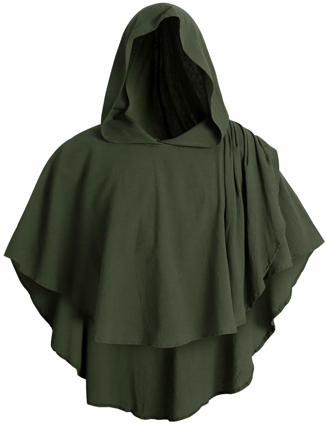 UQJE Green Medieval Hooded Cloak Renaissance Cape Robe Costume Size One Size