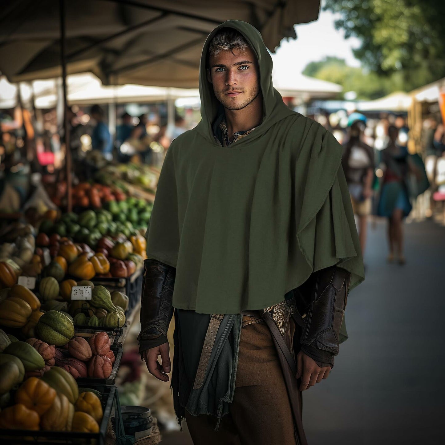 UQJE Green Medieval Hooded Cloak Renaissance Cape Robe Costume Size One Size