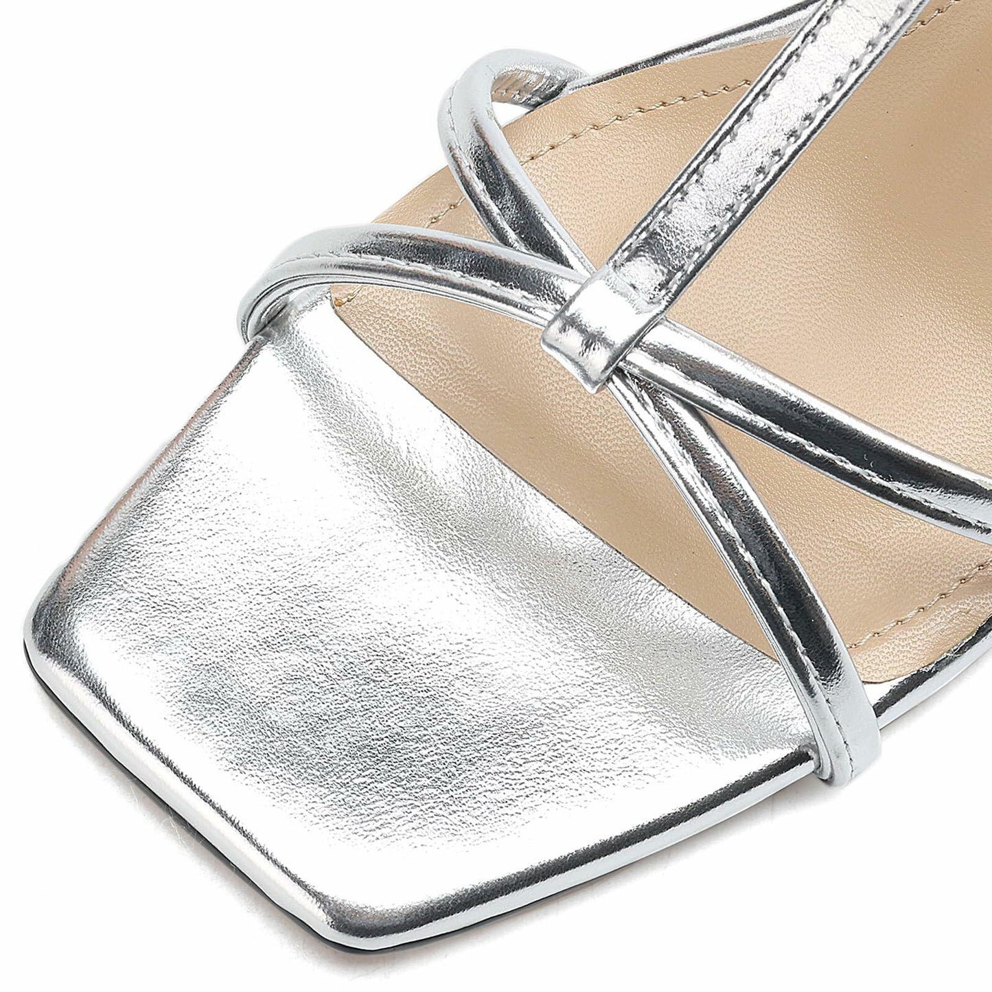 TEAIEUI Women's Silver Strappy Wedge Sandals Open Toe Heels Size 8