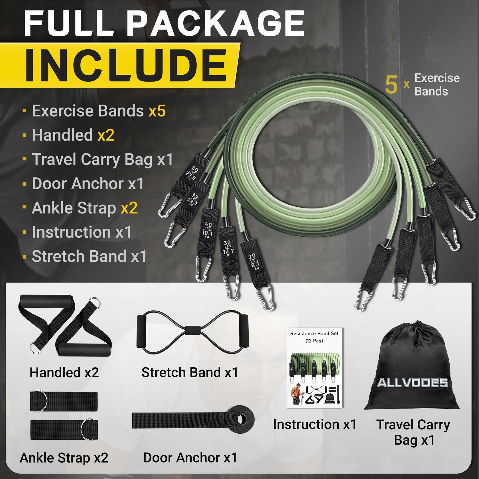 Resistance Bands Set with Door Anchor Handles Ankle Straps for Muscle Training