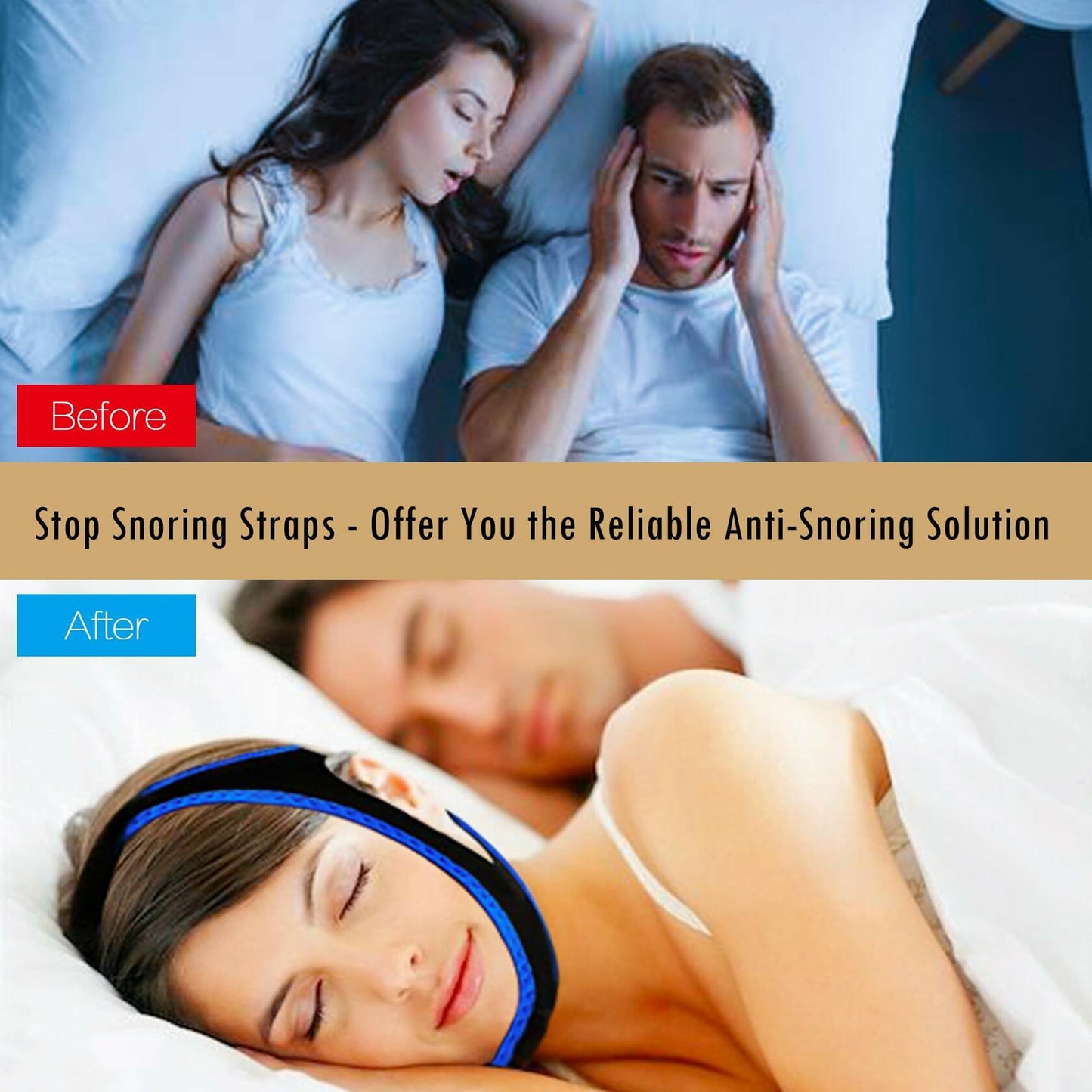 Nnewpeak Adjustable Anti Snoring Chin Strap Breathable Sleep Aid Blue