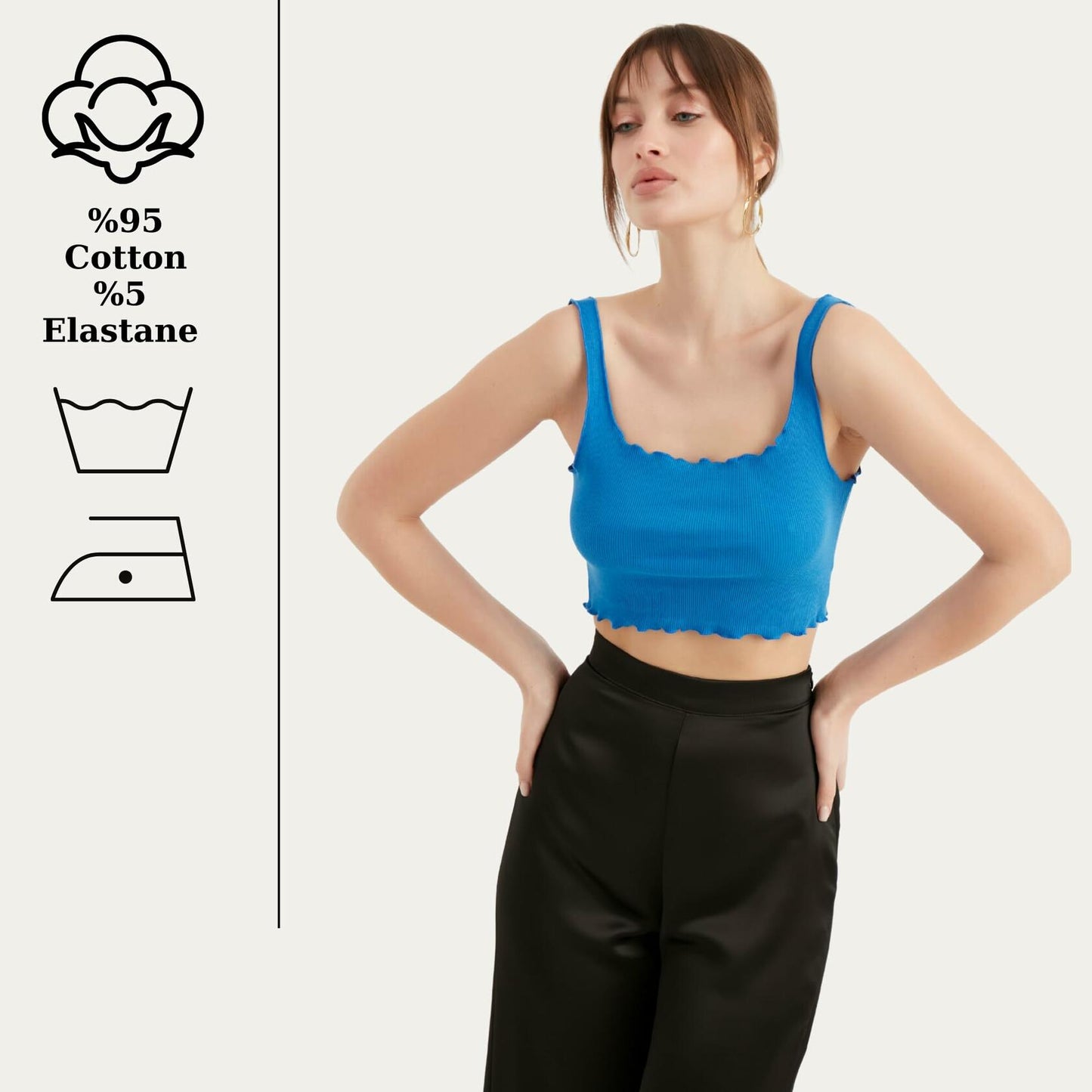 TUBANUR Women's Blue Cotton Sleeveless Crop Top Basic Fitted Tank Size S