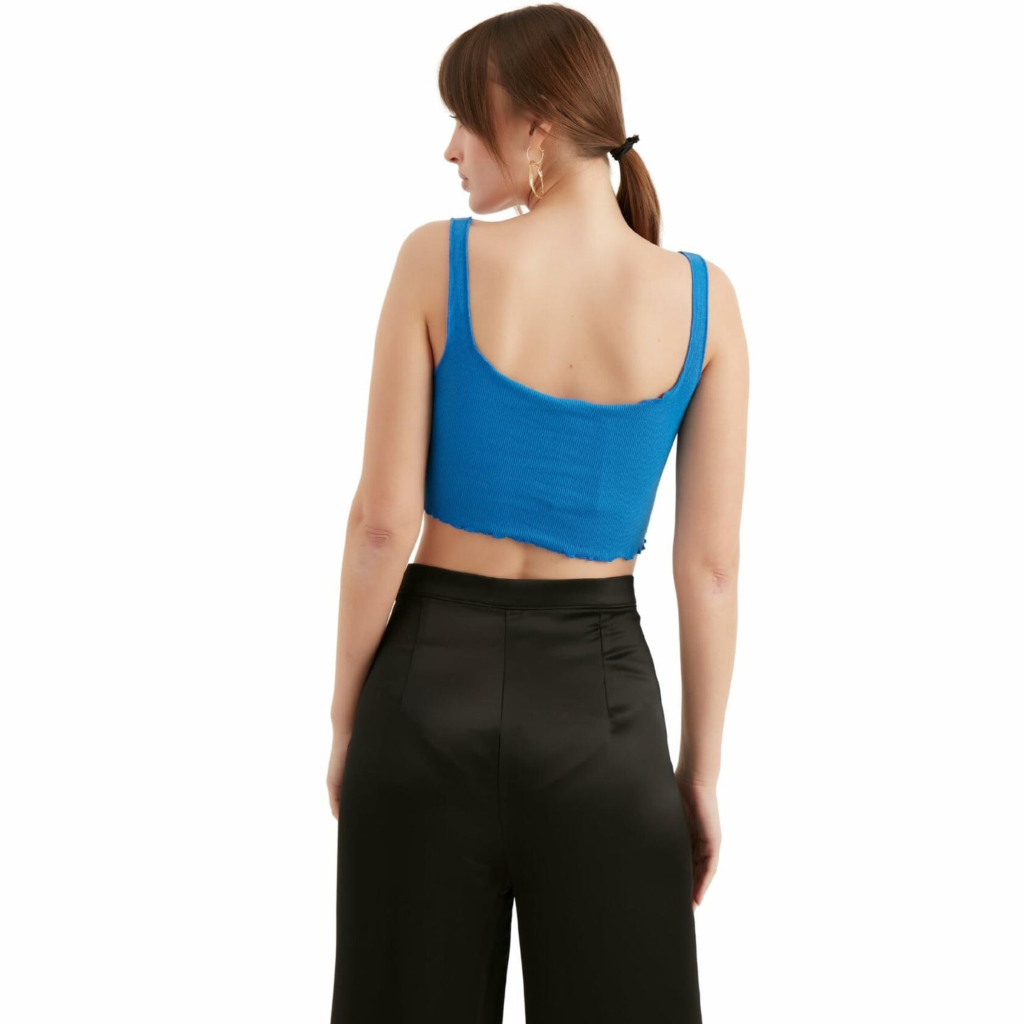 TUBANUR Women's Blue Cotton Sleeveless Crop Top Basic Fitted Tank Size S