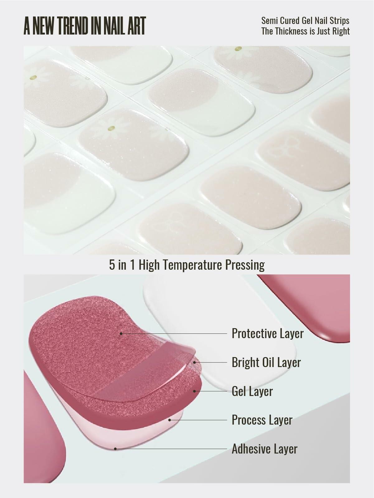 Nelikoo Semi Cured Gel Nail Strips 30 pcs Daisy Delight Floral Wraps