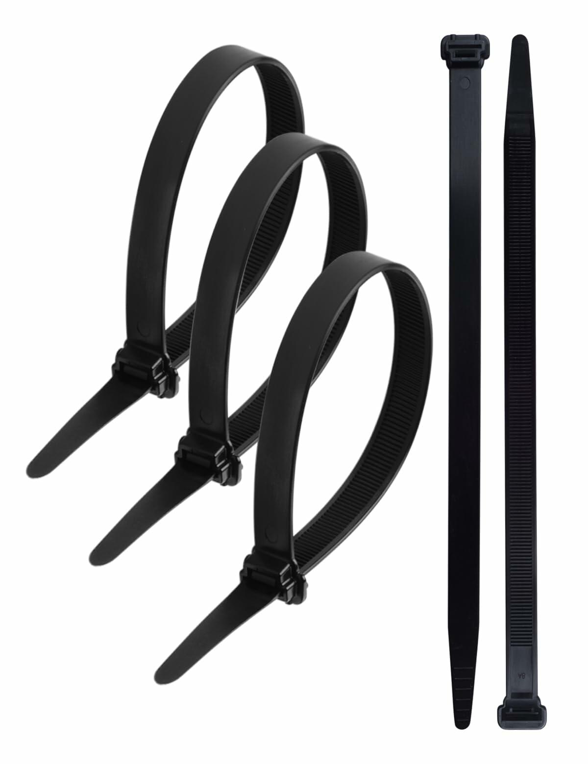 LOMAZH Cable Zip Ties 50pcs 12.2in Black Nylon 250lbs Tensile Strength