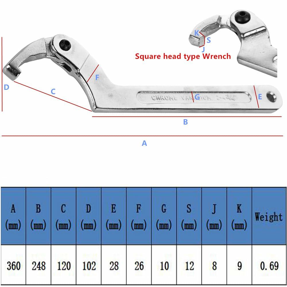 Eowpower Chrome Vanadium Adjustable Hook Wrench C Spanner 115-170mm