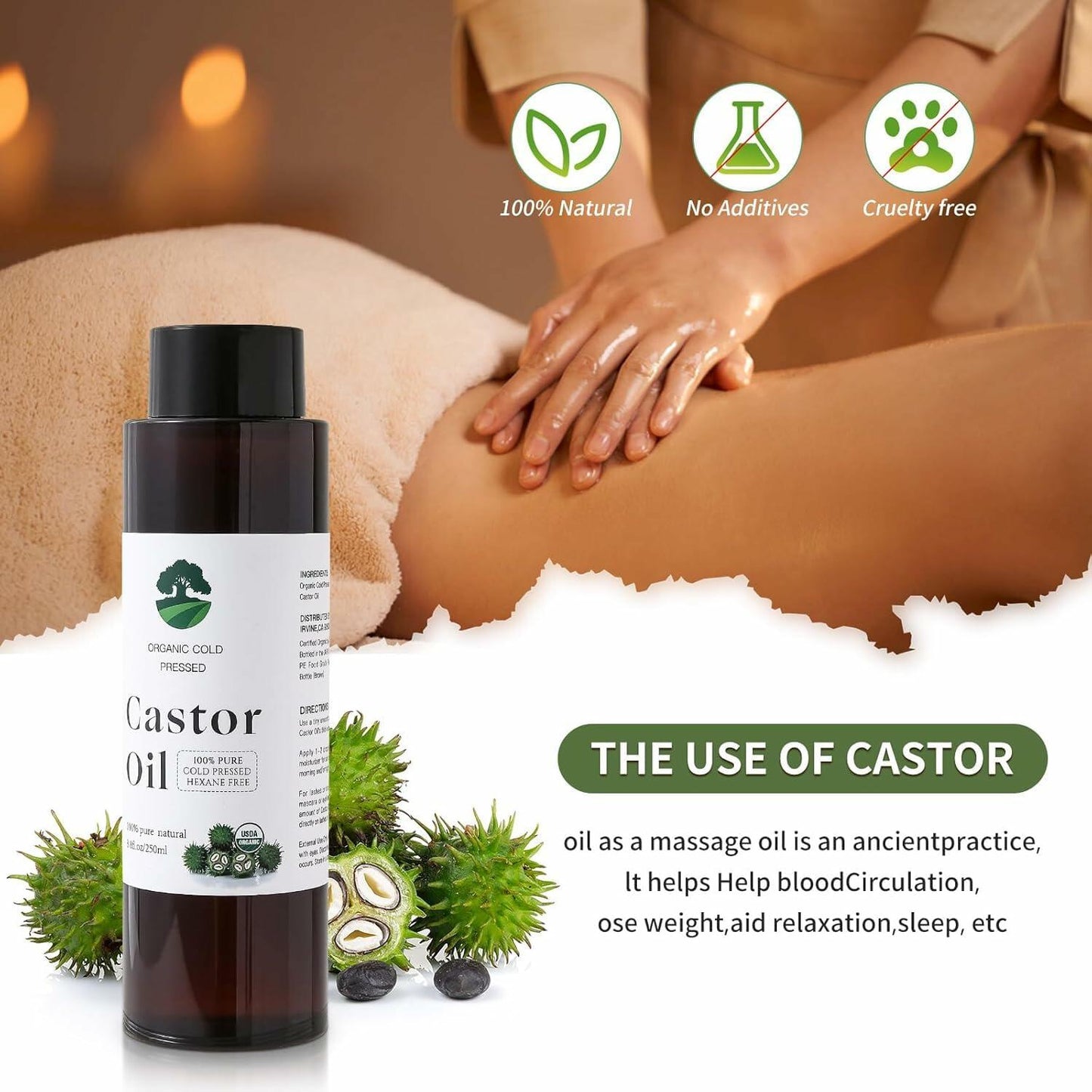 Fuuerds Organic Castor Oil Cold Pressed Unrefined Hair Skin Lashes 8.8oz