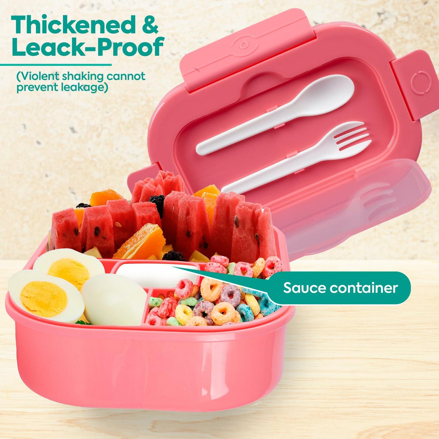 Generic DifaBella Kids Lunch Box Bento 4 Compartments BPA-Free Pink 1300ml