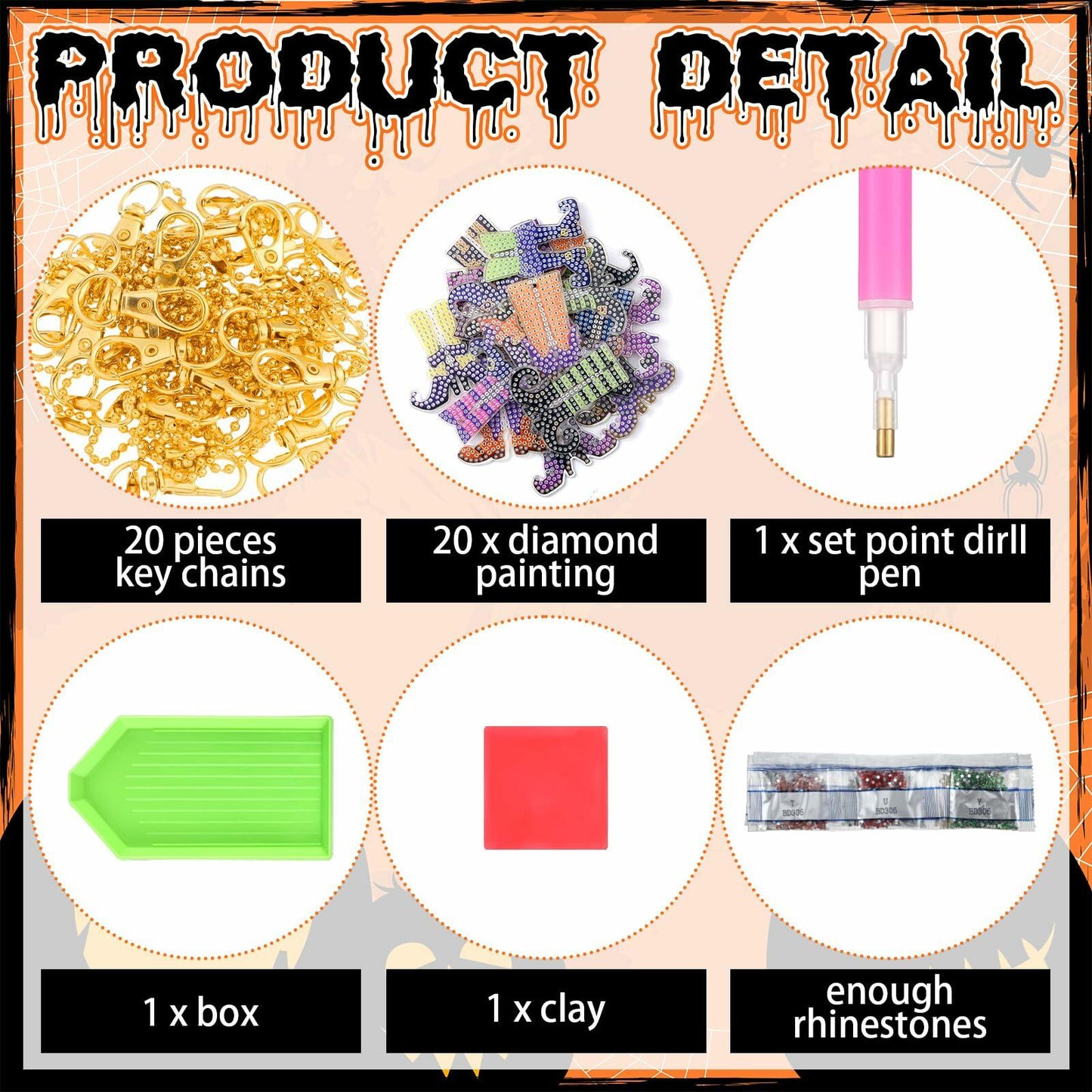 Remuuly Halloween 5D Diamond Art Elf Legs Keychains Double Sided 20 Pcs