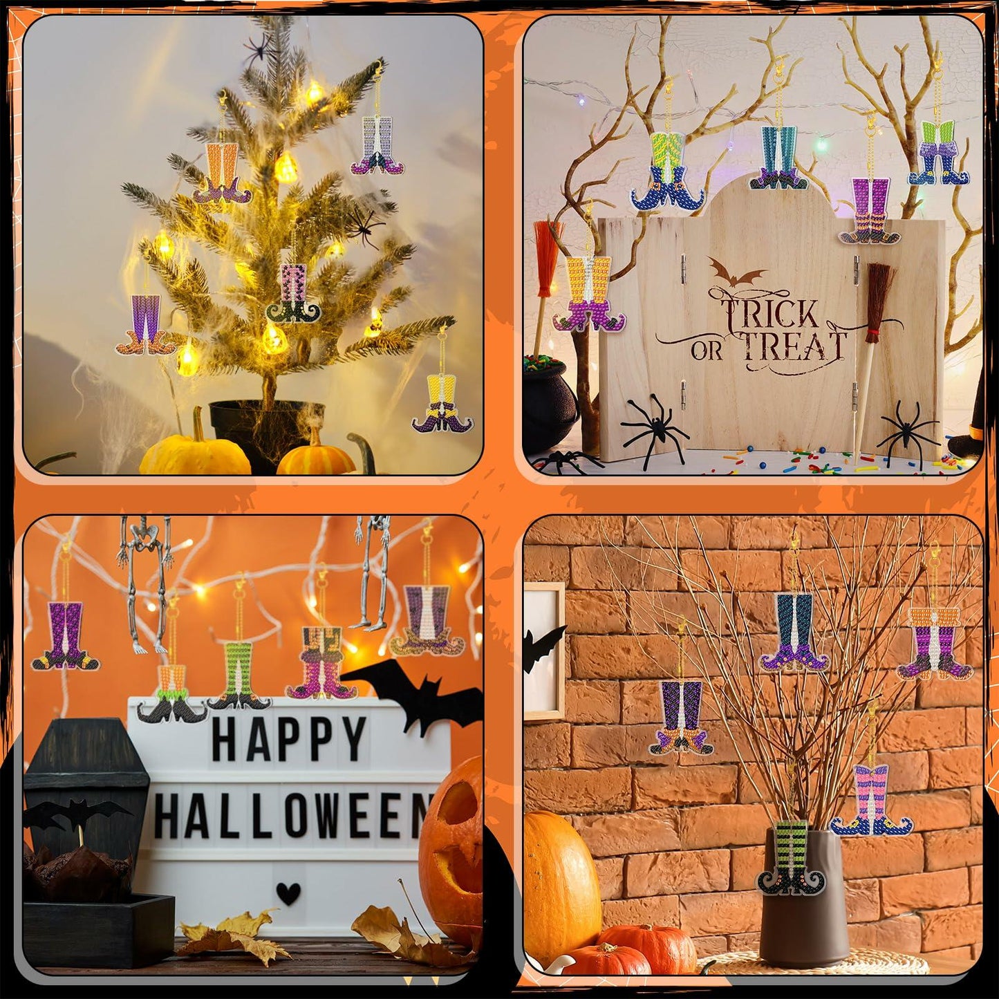 Remuuly Halloween 5D Diamond Art Elf Legs Keychains Double Sided 20 Pcs