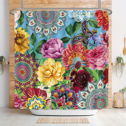 weesire Boho Floral Fabric Shower Curtain Colorful 72x72 Inch