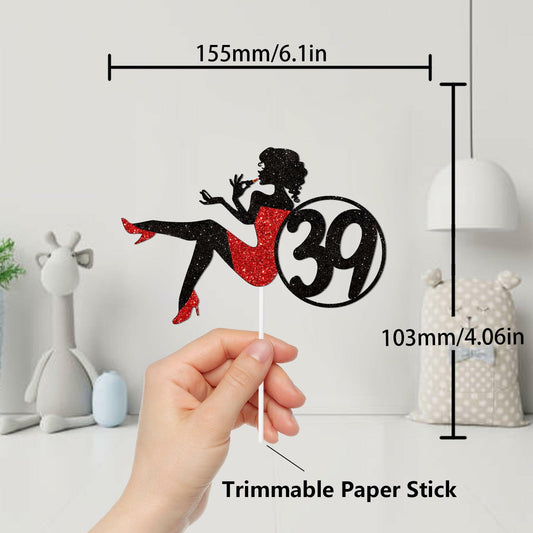 HEYUWING Red Glitter Lipstick 39 Girl Cake Topper Picks Paper Decor