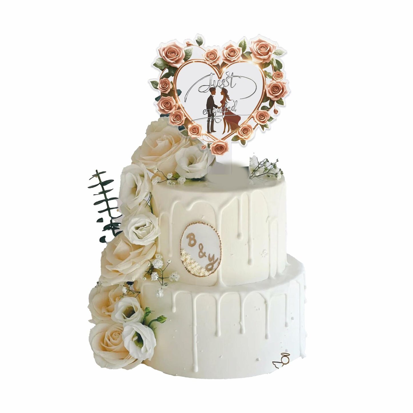 Fuovt Engagement Cake Topper Just Engaged Red Pink Acrylic 6x3 Inch 1 Pc