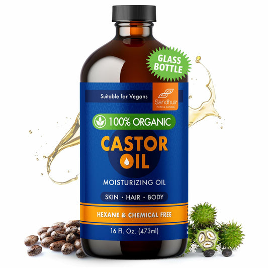 Sandhu's Organic Castor Oil 16oz Pure Unrefined Hexane-Free Natural