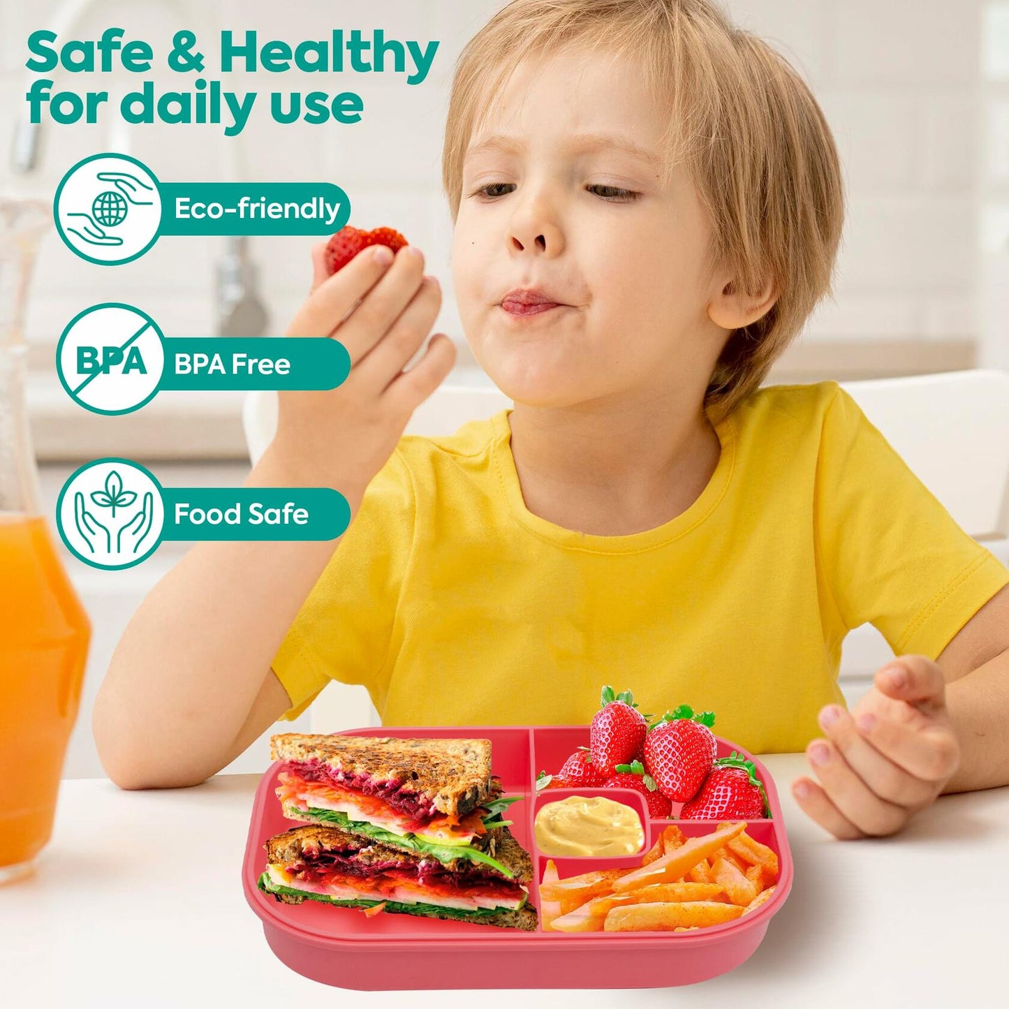 Generic DifaBella Kids Lunch Box Bento 4 Compartments BPA-Free Pink 1300ml