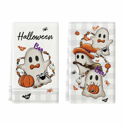 Artoid Mode Halloween Kitchen Towels Set of 2 Pumpkin Ghost Beige 18x26in