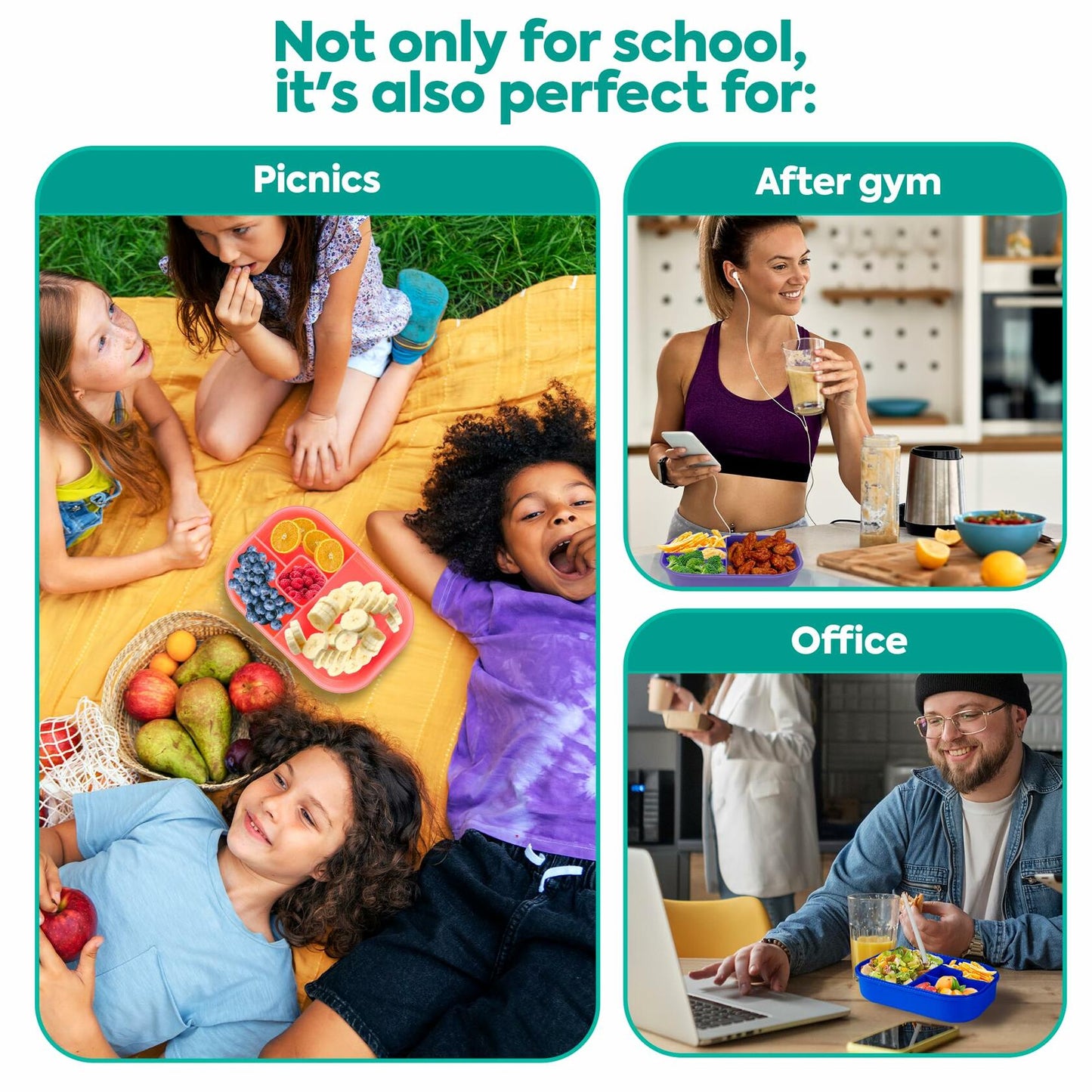 Generic DifaBella Kids Lunch Box Bento 4 Compartments BPA-Free Pink 1300ml