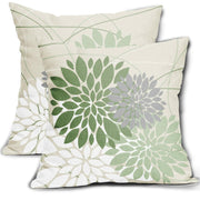 Sweetshow Sage Green Dahlia Linen Pillow Covers 18x18 Inch Set of 2