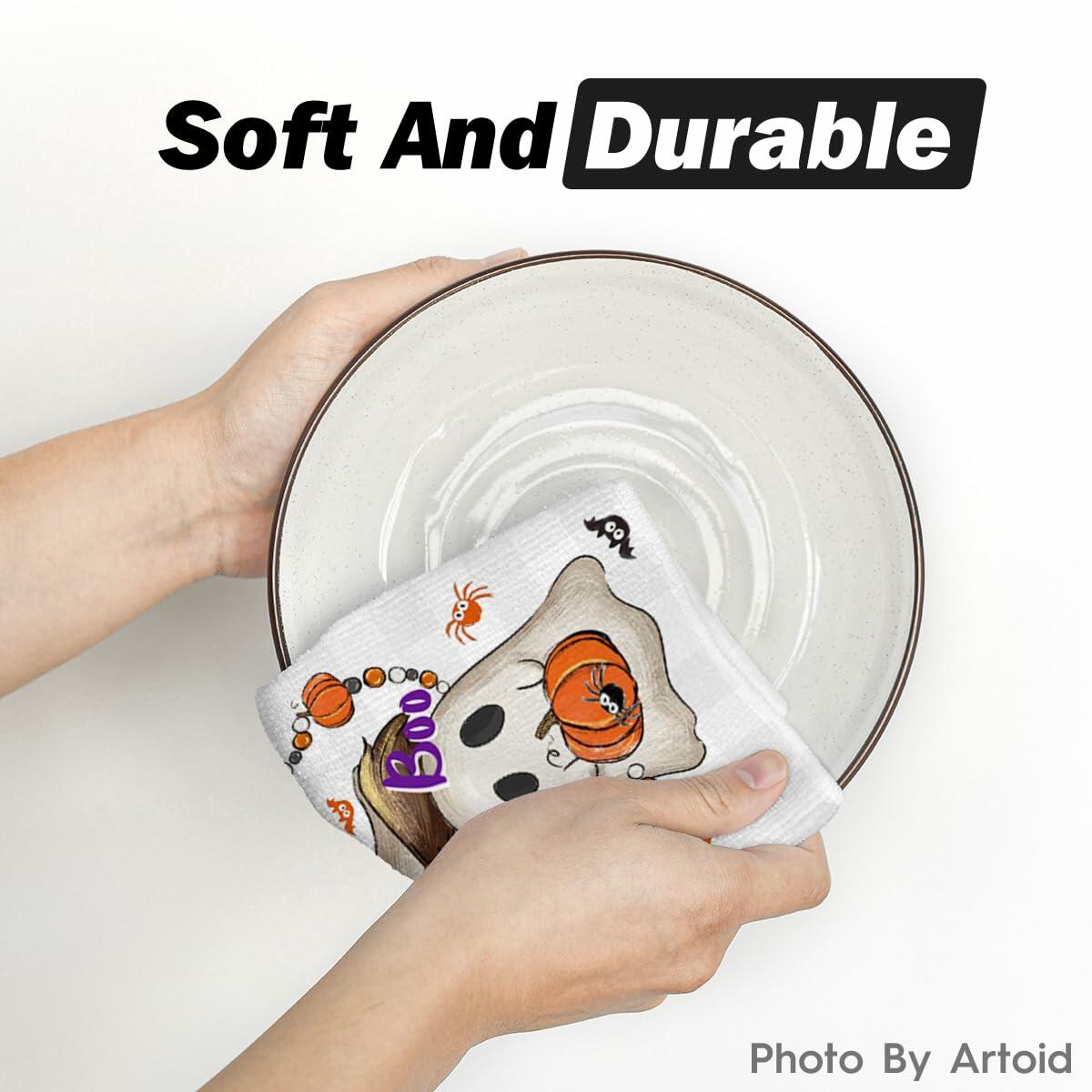 Artoid Mode Halloween Kitchen Towels Set of 2 Pumpkin Ghost Beige 18x26in