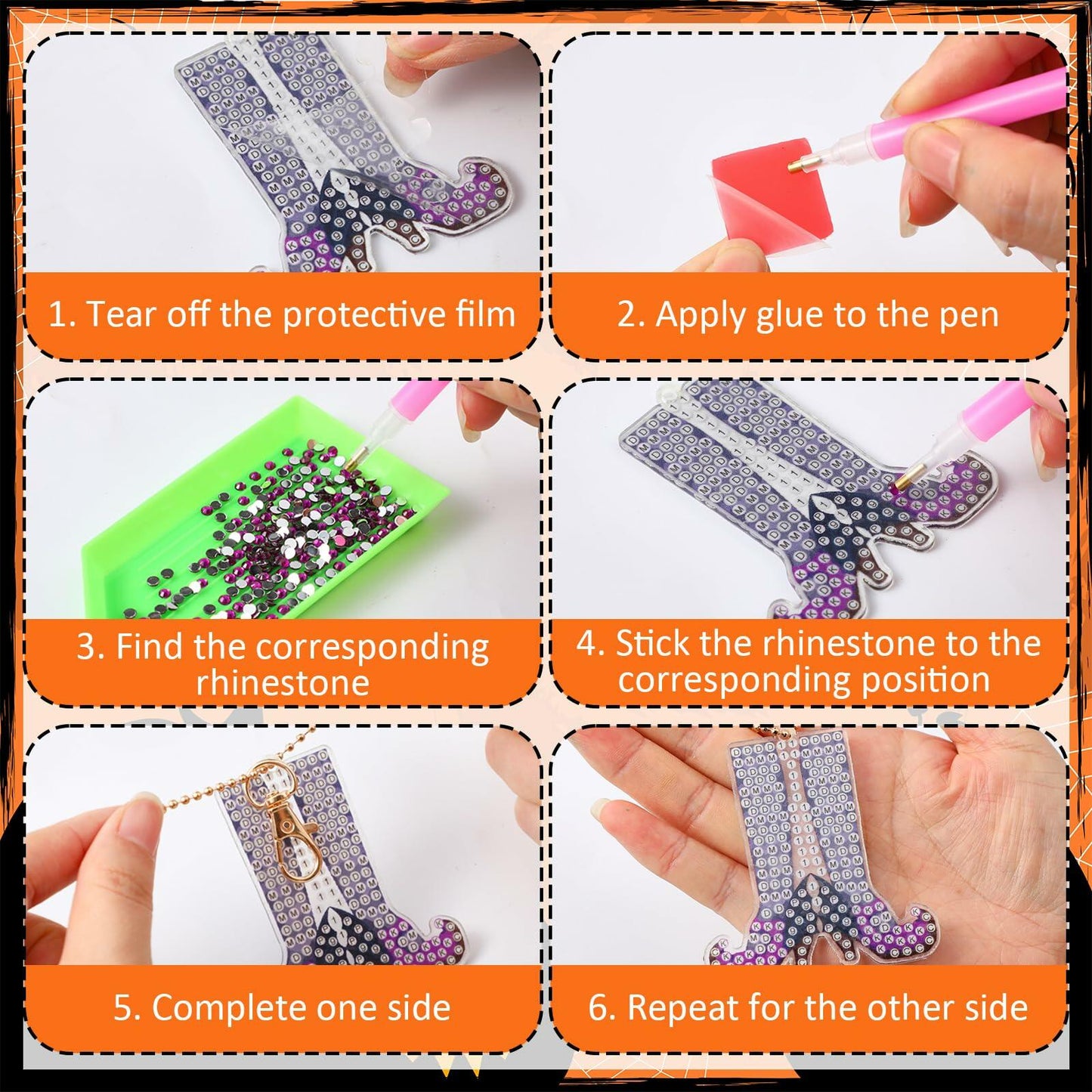 Remuuly Halloween 5D Diamond Art Elf Legs Keychains Double Sided 20 Pcs