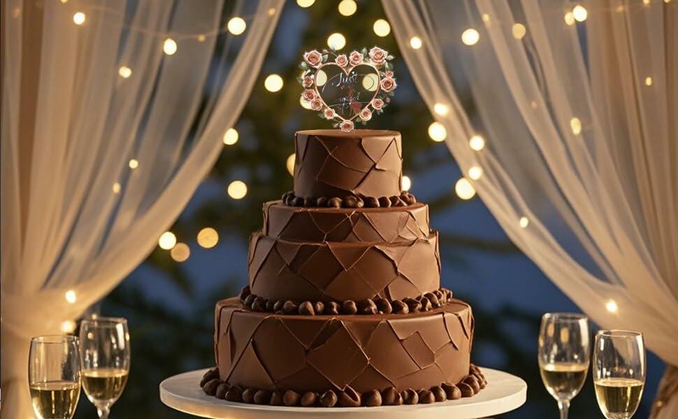 Fuovt Engagement Cake Topper Just Engaged Red Pink Acrylic 6x3 Inch 1 Pc