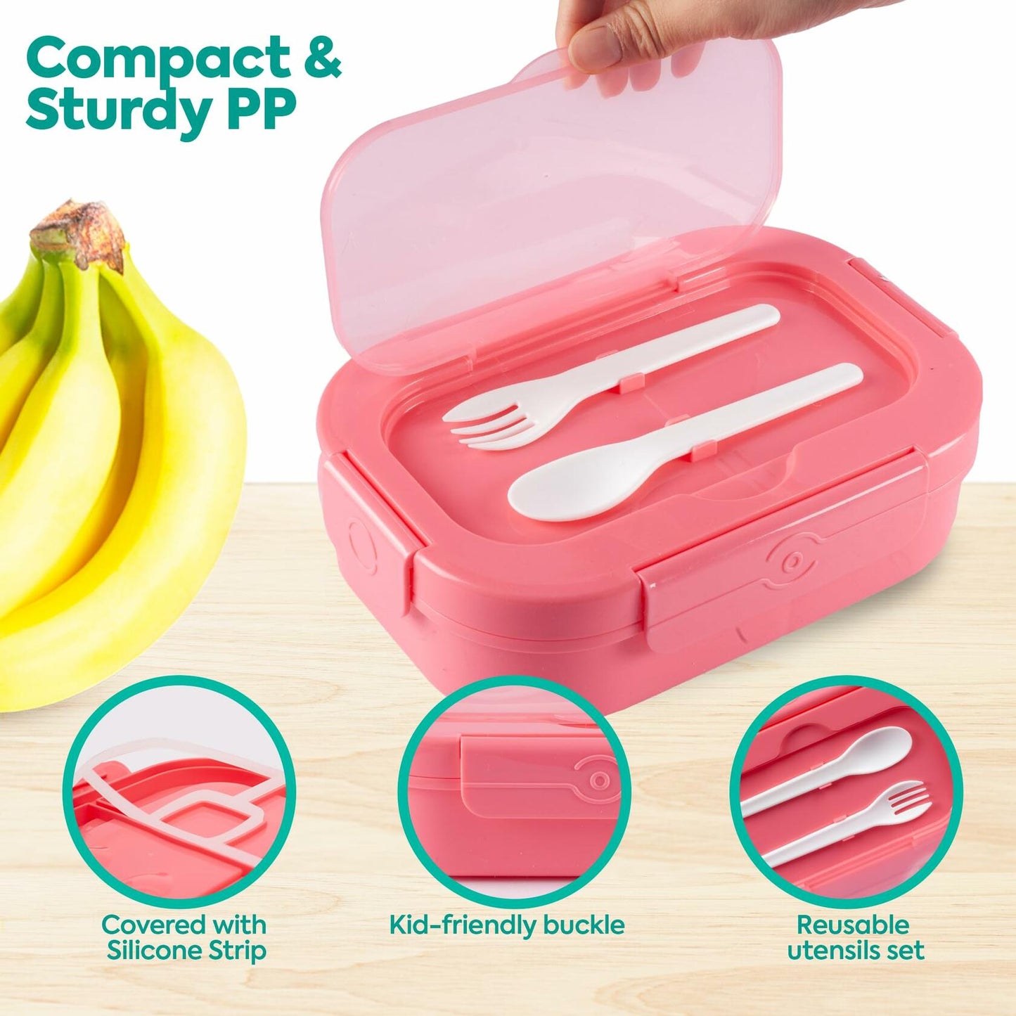 Generic DifaBella Kids Lunch Box Bento 4 Compartments BPA-Free Pink 1300ml