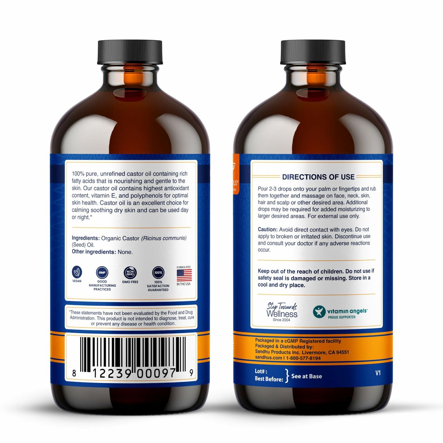 Sandhu's Organic Castor Oil 16oz Pure Unrefined Hexane-Free Natural