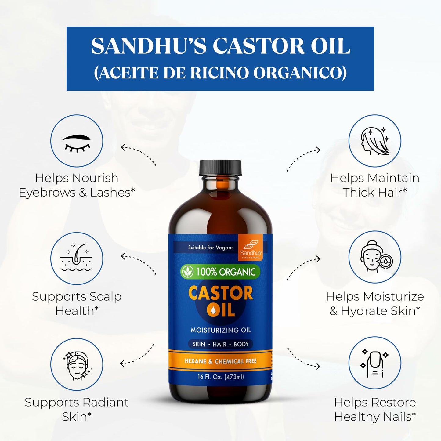 Sandhu's Organic Castor Oil 16oz Pure Unrefined Hexane-Free Natural