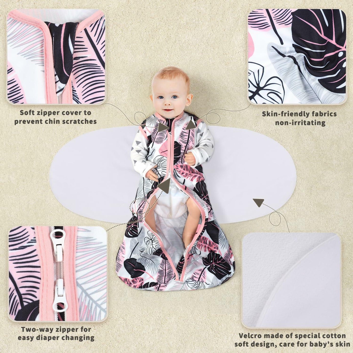 GUNTAIL Baby Sleep Sack Swaddle 3Way Adjustable Rayon Cotton Banana&Flower 6-12M