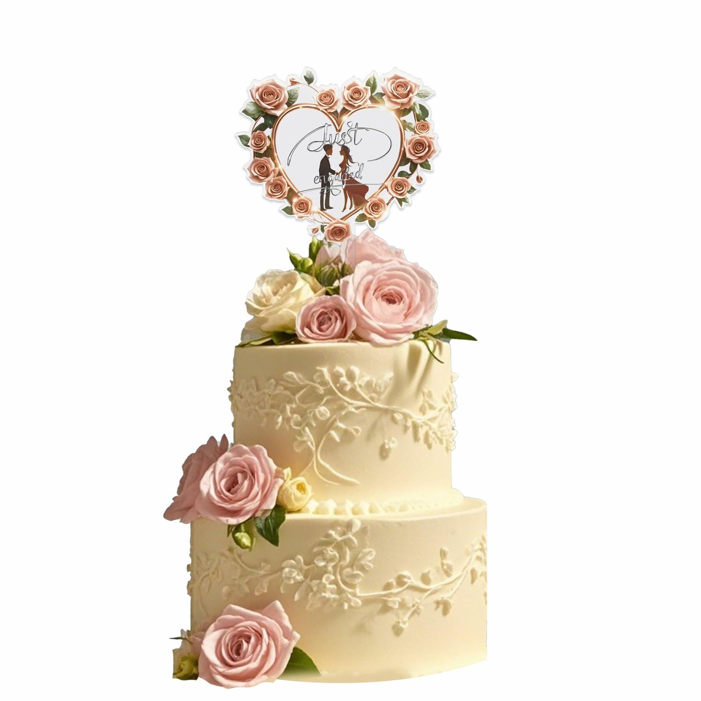 Fuovt Engagement Cake Topper Just Engaged Red Pink Acrylic 6x3 Inch 1 Pc