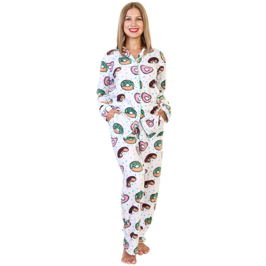 Angelina Women's Cozy Fleece Pajama Set Notch Collar Pockets Donuts Size 2XL
