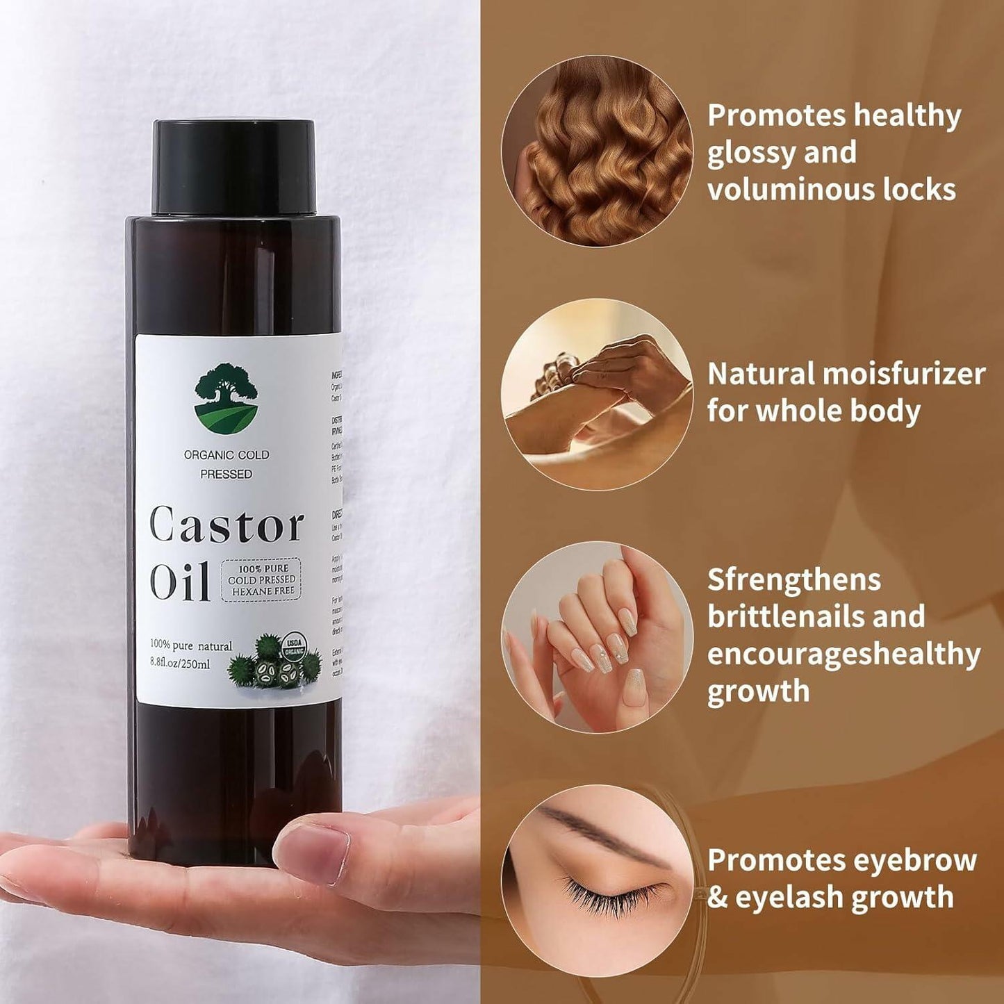 Fuuerds Organic Castor Oil Cold Pressed Unrefined Hair Skin Lashes 8.8oz