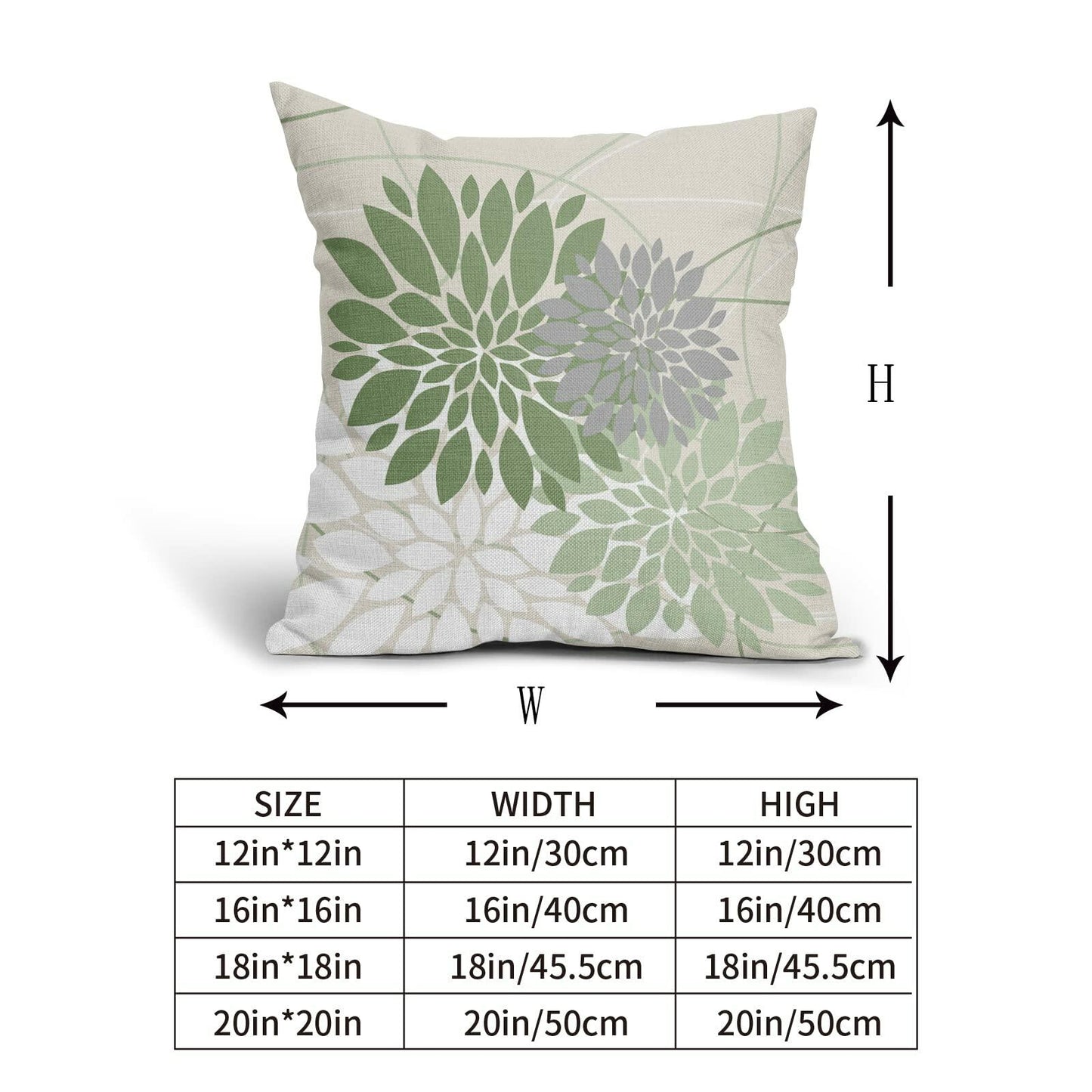 Sweetshow Sage Green Dahlia Linen Pillow Covers 18x18 Inch Set of 2