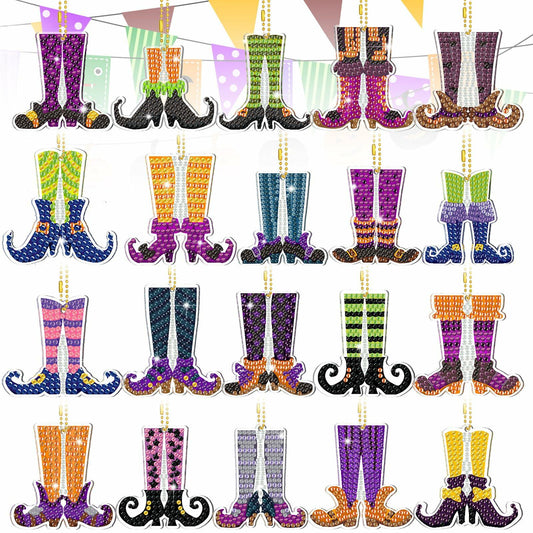 Remuuly Halloween 5D Diamond Art Elf Legs Keychains Double Sided 20 Pcs
