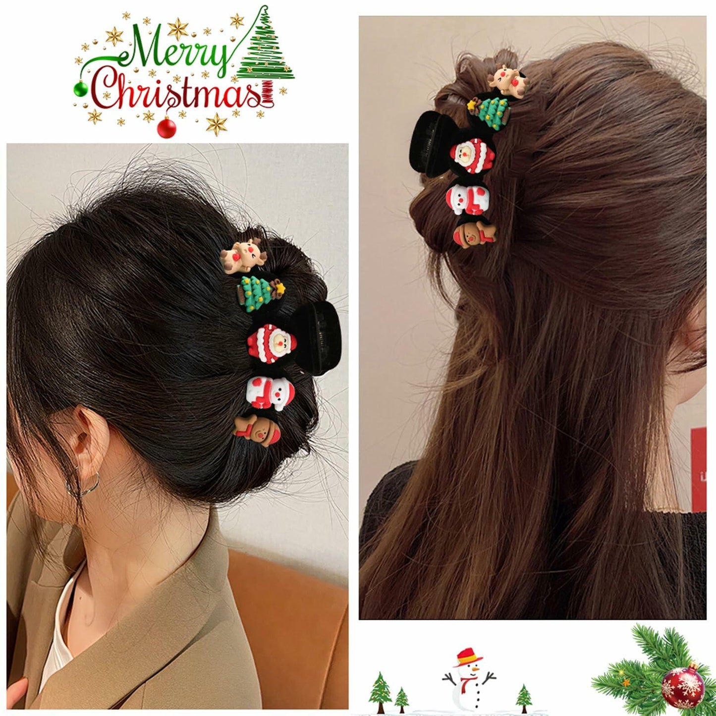 XEININVU Christmas Hair Claw Clip Velvet Large Santa Gingerbread 1Pc