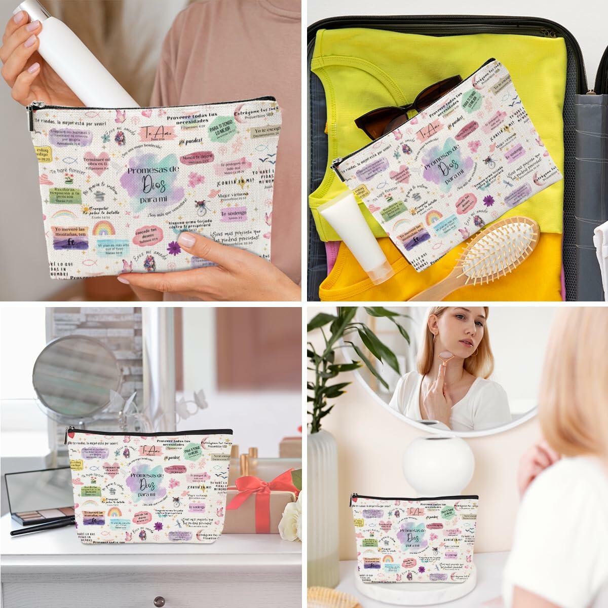 CVYW Christian Makeup Bag Bible Verse Promesas de Dios Para Mi 9.8x7.9x1.8