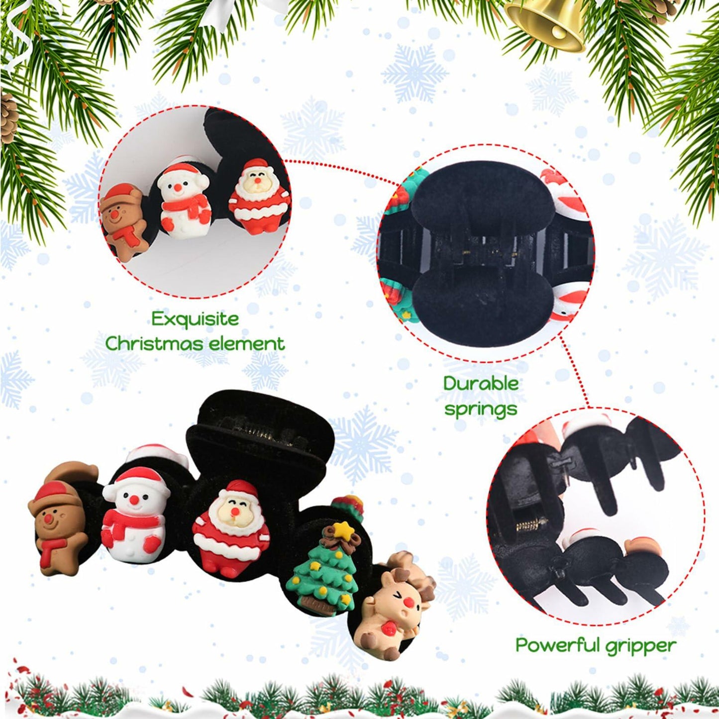 XEININVU Christmas Hair Claw Clip Velvet Large Santa Gingerbread 1Pc