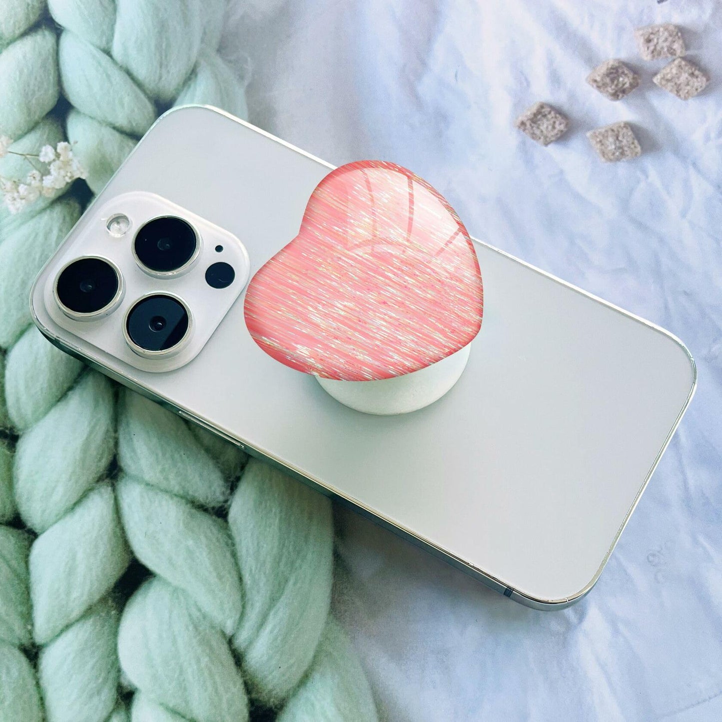 Luhoit Expanding Heart Shape Glass Phone Grip Stand Pink LSF5C