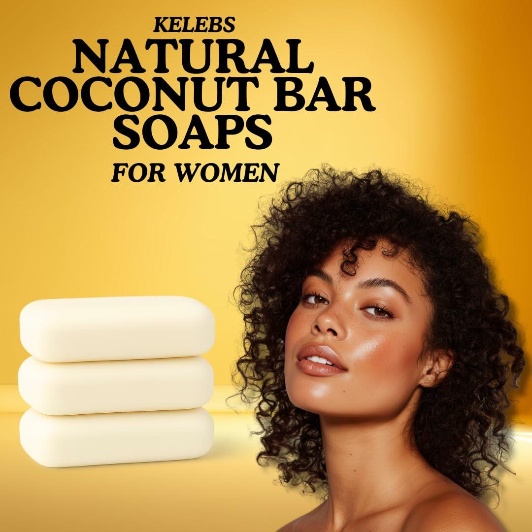 KELEBS Coconut Moisturizing Bar Soap for Women Sensitive Skin 11.5oz 3 Bars