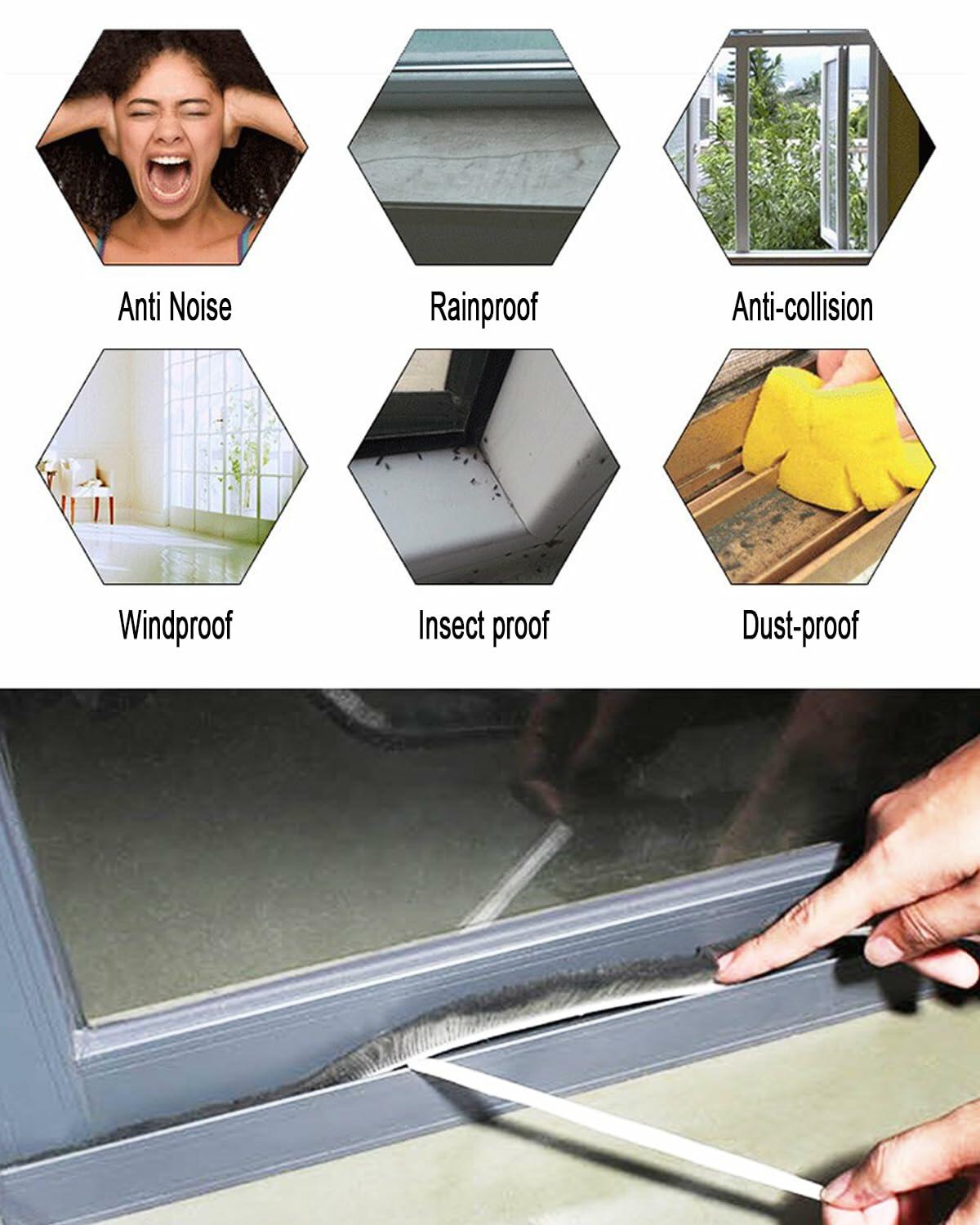 Noabaco 33 Ft Brush Weather Stripping Door Window Seal Strip Grey 11/32x9/16