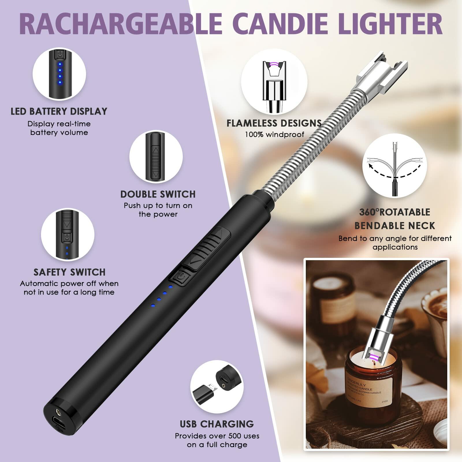 HEYLOURB 6 in 1 Candle Accessory Set Stainless Steel Wick Trimmer Lighter Black