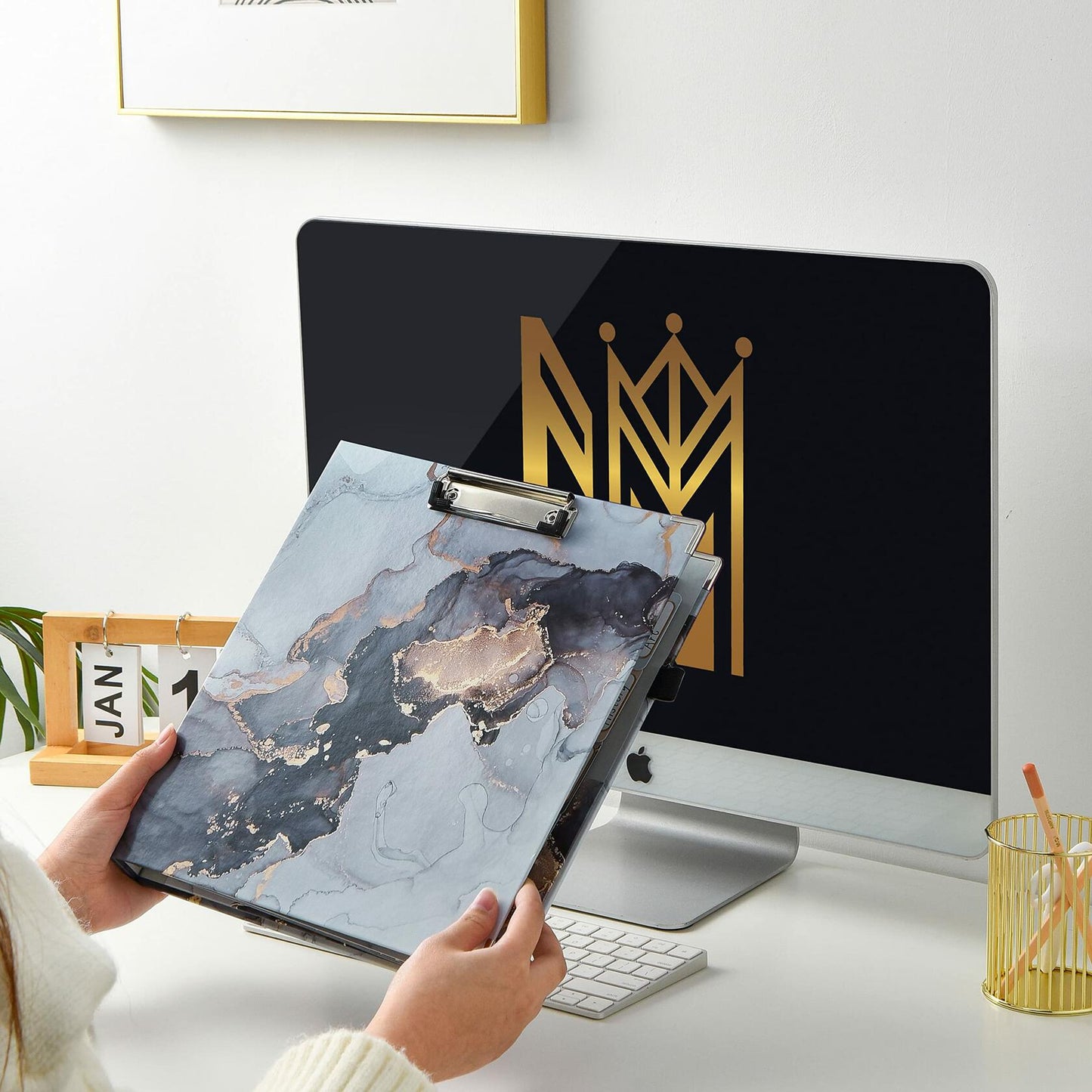 NELOVI 3 Ring Binder Letter Size 1" Black Marble Clipboard with 5-Tab Dividers