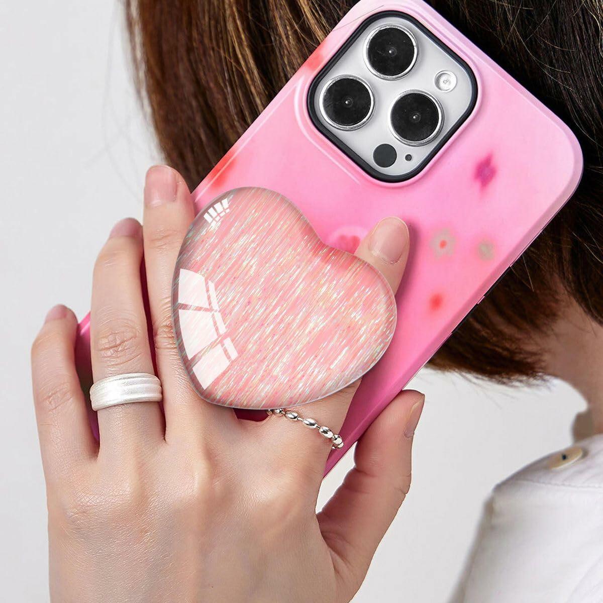 Luhoit Expanding Heart Shape Glass Phone Grip Stand Pink LSF5C