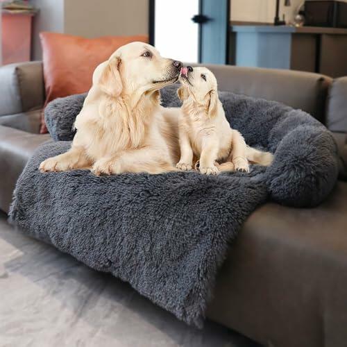 Calming Dog Cat Bed Mat Waterproof Plush Navy Blue Size 41x37