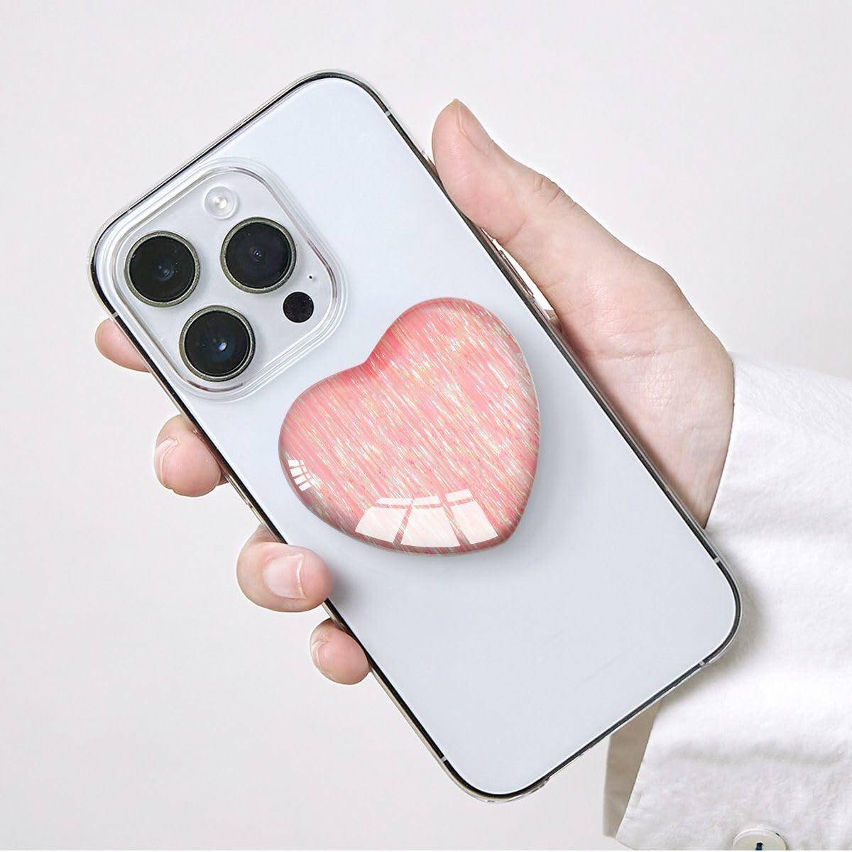 Luhoit Expanding Heart Shape Glass Phone Grip Stand Pink LSF5C